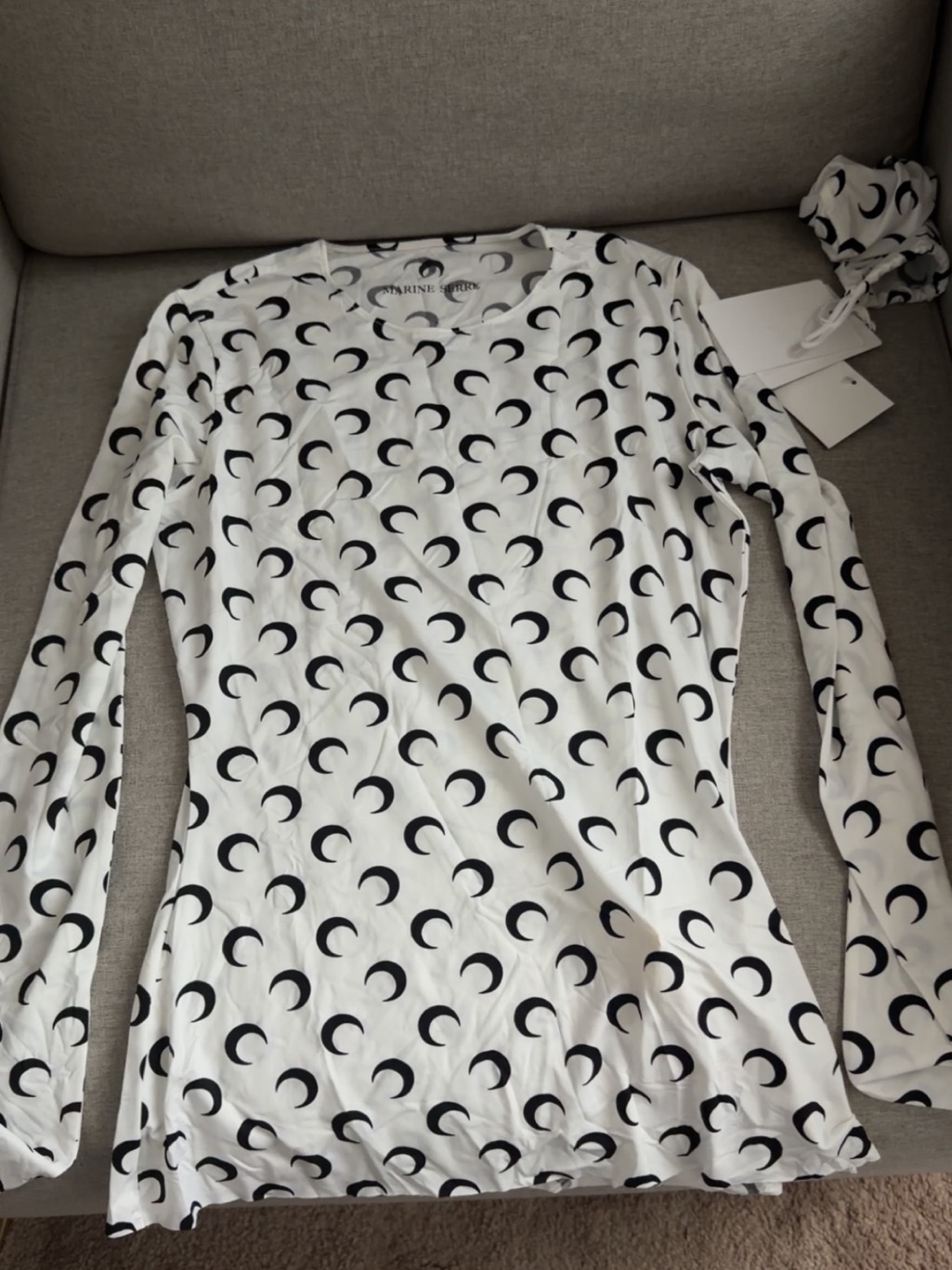 Marine Serre Moon Print Long Sleeve Tee - White & Black
